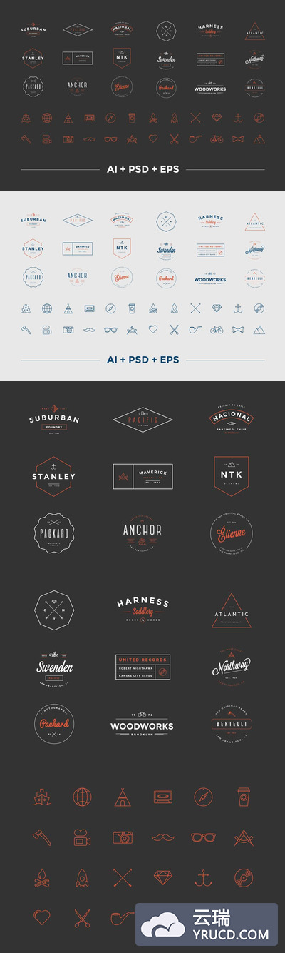 经典logo素材模板 Hipster Vintage Logo Pack