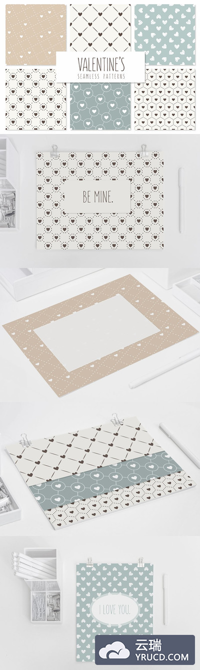 情人节无缝图案纹理 Valentine's Seamless Patterns Set