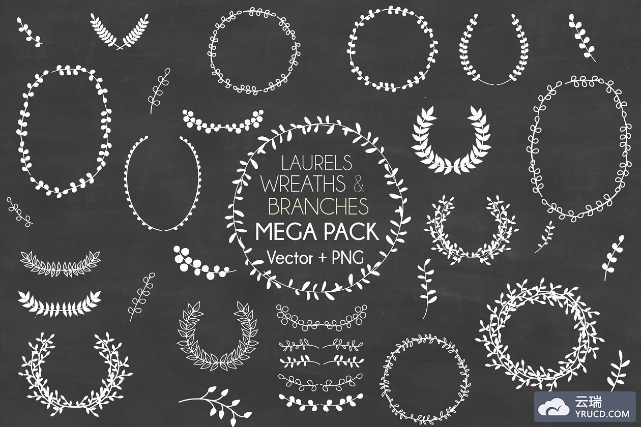 矢量花环素材 Chalkboard wreaths, laurels, foliage