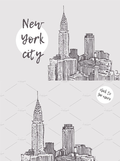 纽约市的景色插画 View of The New York city