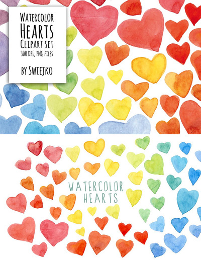 水彩爱心插画 Watercolor Hearts CLipart