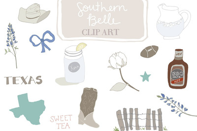 南方手绘插画素材 Southern Belle Clip Art