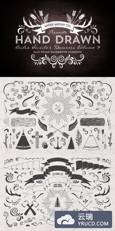复古手绘横幅 Hand Drawn Curls & Banners Vol. 3