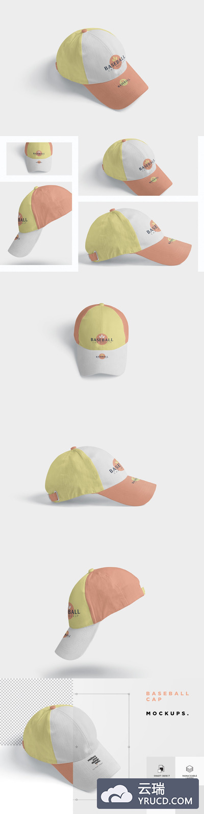 Mockups | 4个风格各异PSD棒球帽样机展示模型