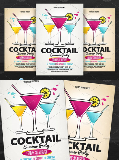 鸡尾酒舞会海报模板 Cocktail Party Flyer