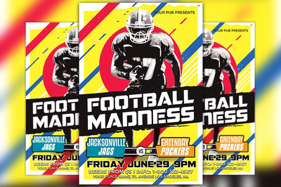美式足球比赛海报 Football Madness Flyer Template