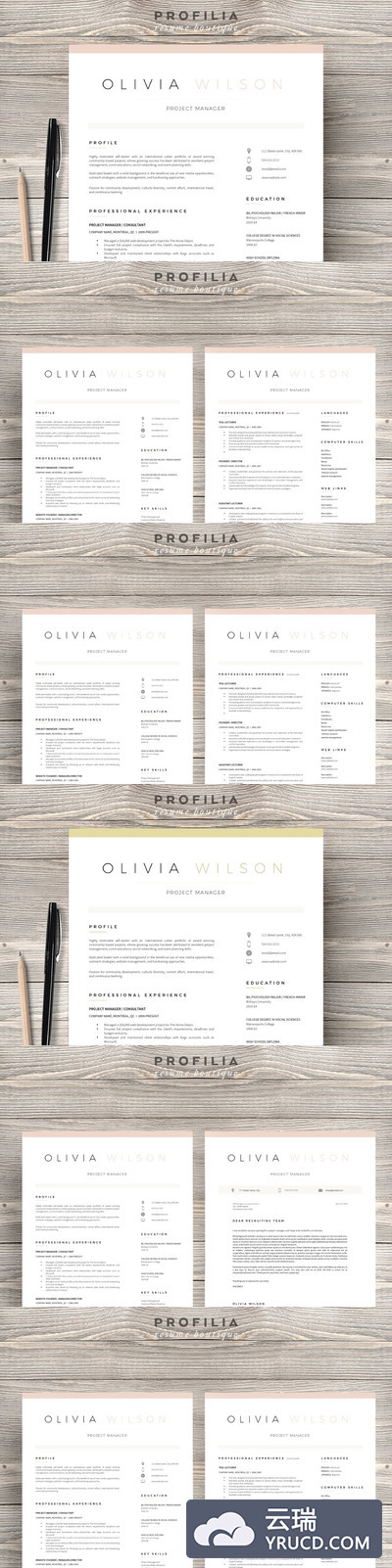 干净Word简历模板下载 Word Resume & Cover letter Template