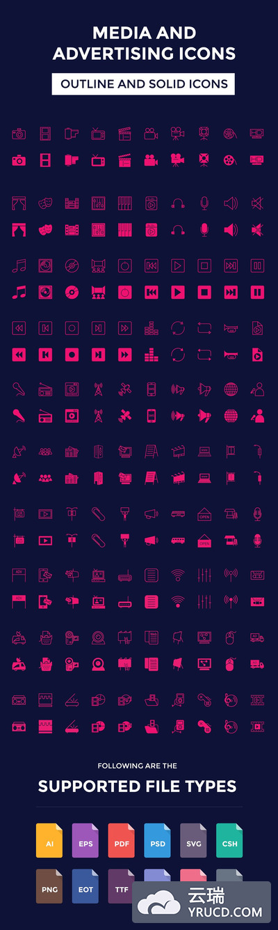 100+简约媒体和广告图标 100+ Media and Advertising Icons