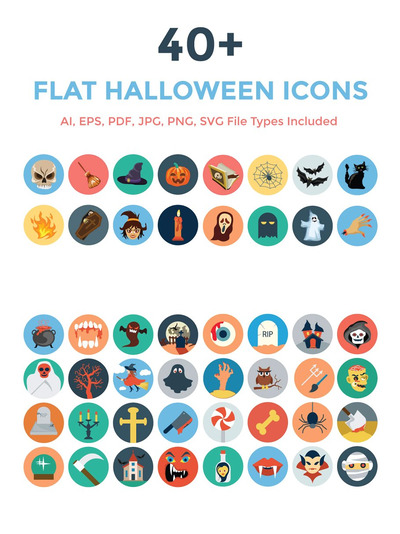 万圣节图标素材 40+ Flat Halloween Icons