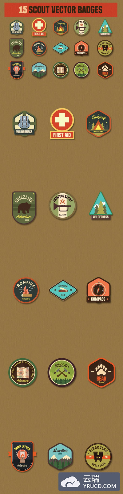 复古团队徽章图标 15 Scout Vector Badges icon