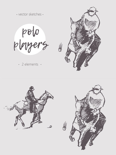 马球运动员速写插画 Sketches of polo players