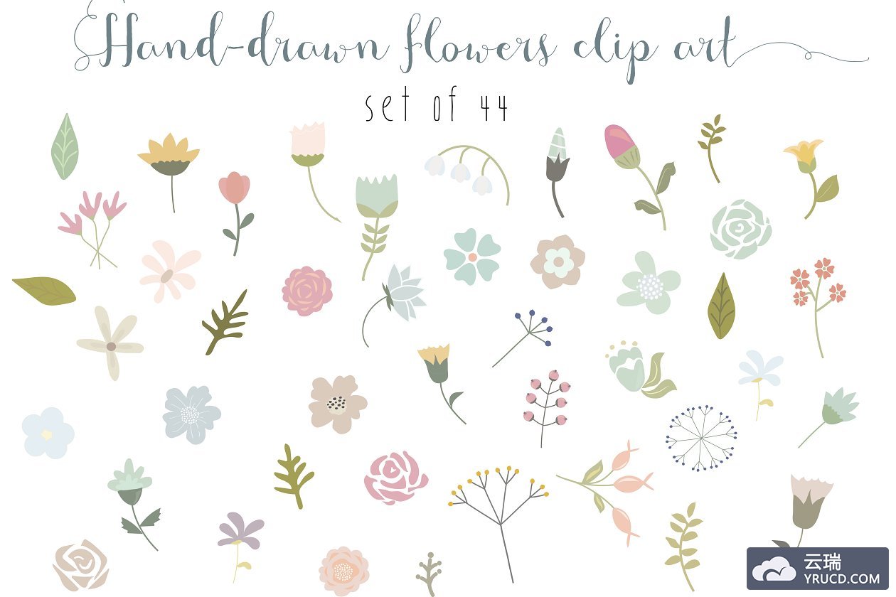 花卉矢量图形 44 flowers clip art set