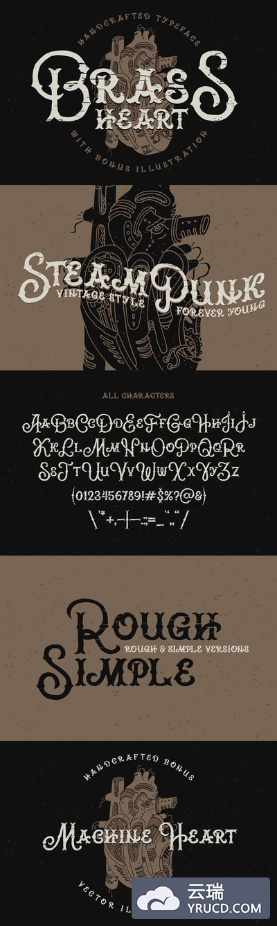 经典个性字体 Vintage typeface "Brass heart"