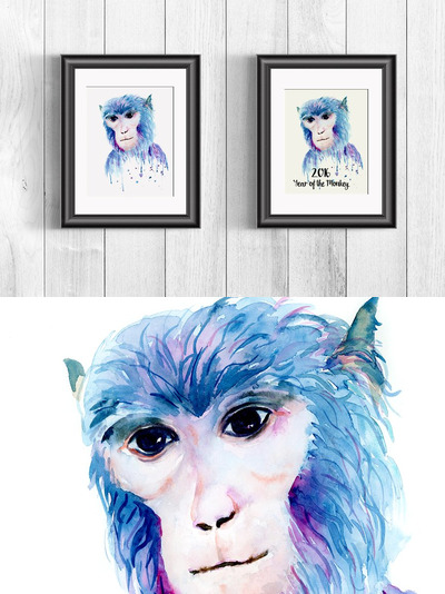 水彩猴子插画 Watercolor Monkey Portrait