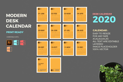 多格式的好用的现代2020台历日历设计模板AI，EPS，PDF，JPG