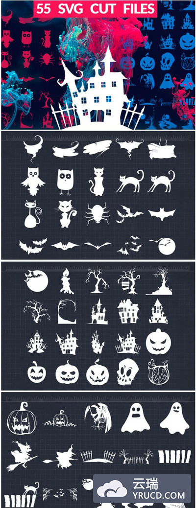 万圣节卡通元素SVG剪贴画套装