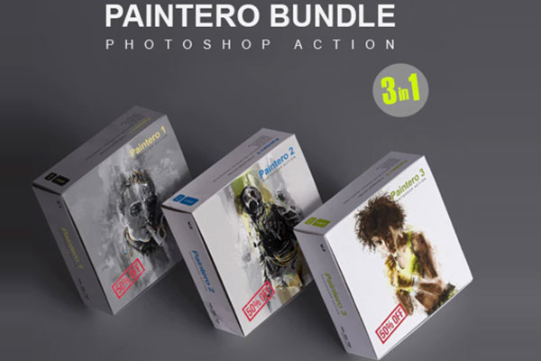 现代水彩墨水绘画效果照片处理3合1ps动作套装