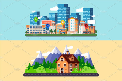 城市和森林天际线插图 City and Forest Skyline