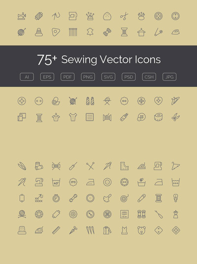 缝纫矢量图标素材 75+ Sewing Vector Icons