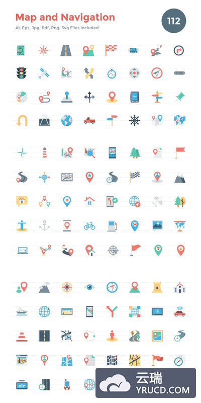 地图及导航图标 112 Flat Map and Navigation Icons