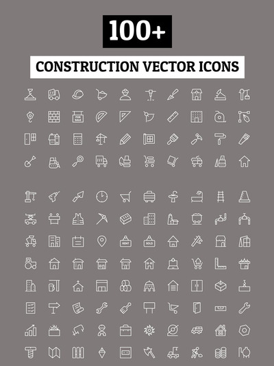 100+建筑矢量图标 100+ Construction Vector Icons