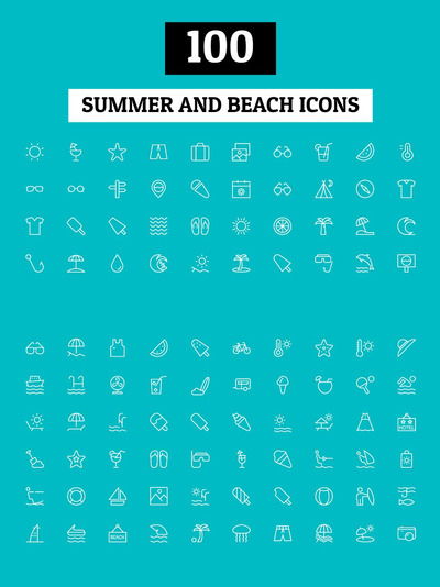 夏季海滩图标 100 Summer and Beach Icons