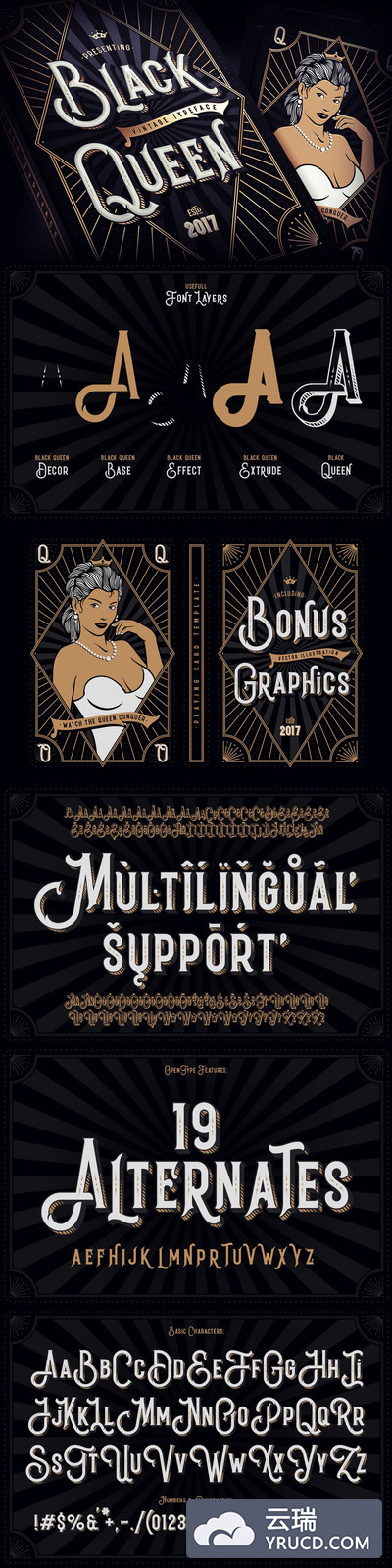 复古神秘字体插画 Black Queen typeface & illustration