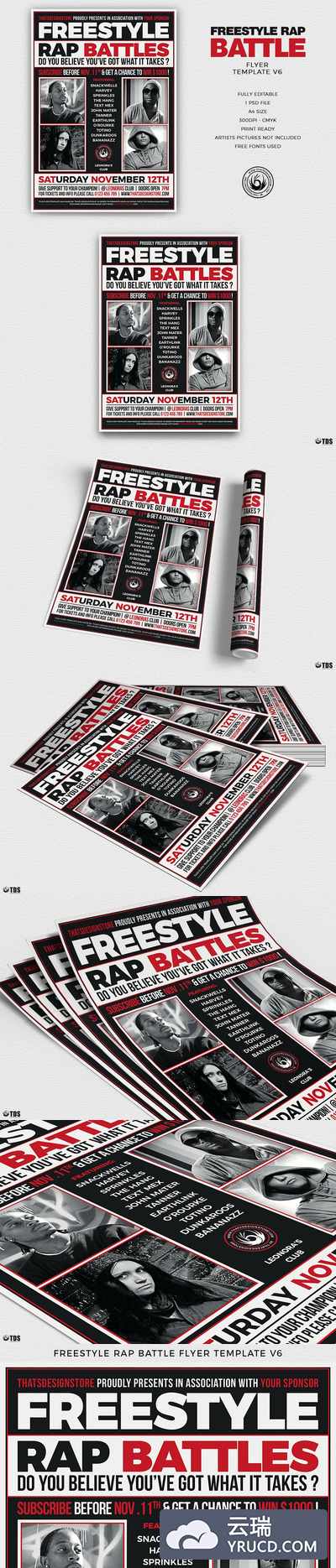 自由说唱传单下载 Freestyle Rap Battle Flyer PSD V6