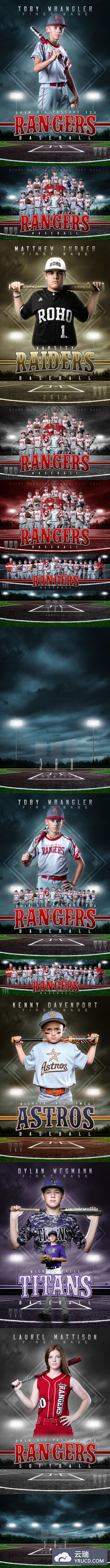 完美帅气的美式棒球&垒球活动比赛海报模板套装下载[PSD]