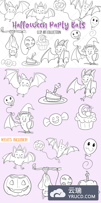 可爱的万圣节派对蝙蝠剪贴画合集