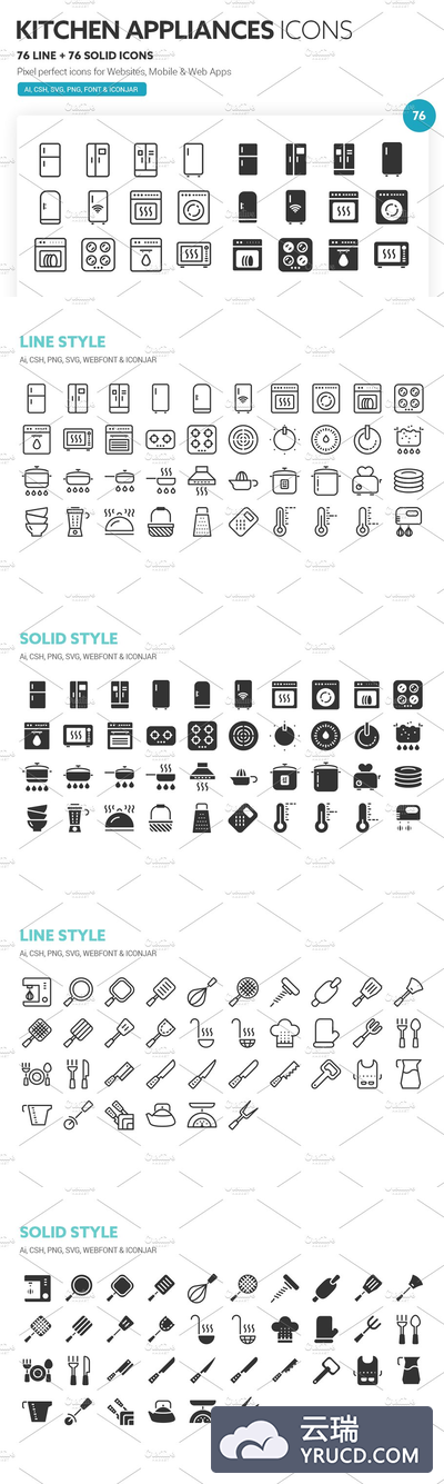 厨房电器的图标 Kitchen Appliances Icons