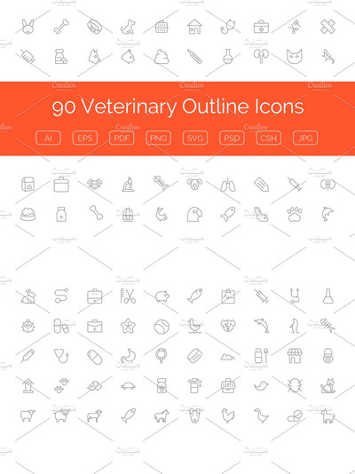 90个兽医图标 90 Veterinary Outline Icons