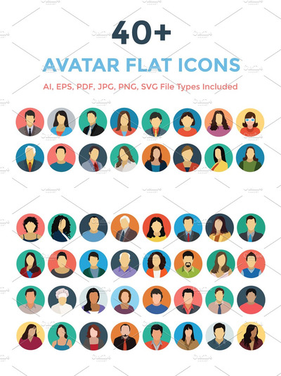 职业形象矢量图标 40+ Avatars Flat Icons