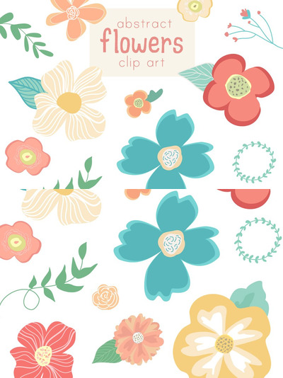 抽象花卉插画 Abstract Flower Clip Art & Vector