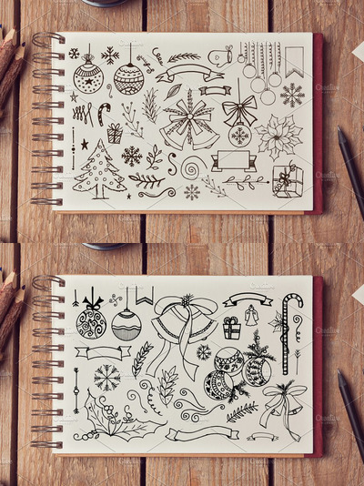圣诞节手绘元素插画 Hand Drawn Xmas Elements
