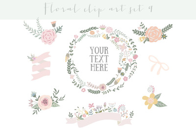 花卉剪贴画 Floral clipart set 9
