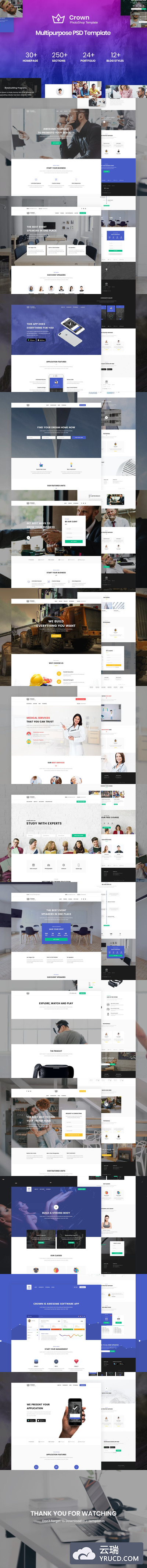 多用途的高品质包括+30个完全不同的首页，12个内页，12个功能页，12个博客页，24个投资组合页和9个商店页面肮脏设计模板