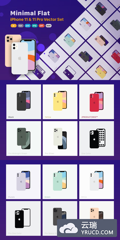 时尚简约好用的最小平板iPhone 11和11 Pro矢量APP UI样机展示模型mockups插画集合