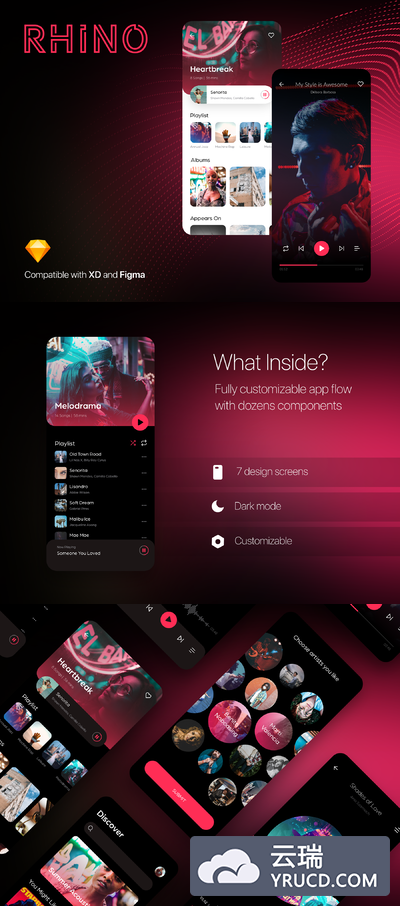 酷炫的音乐APP模板下载 [Sketch]
