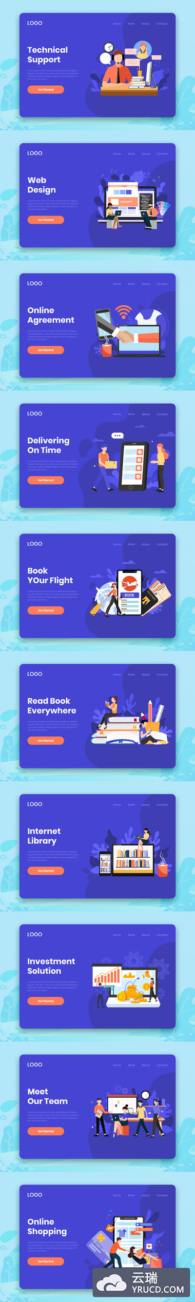 简约时尚好用的AI矢量格式网页设计登陆页面banner海报插画设计模板集合