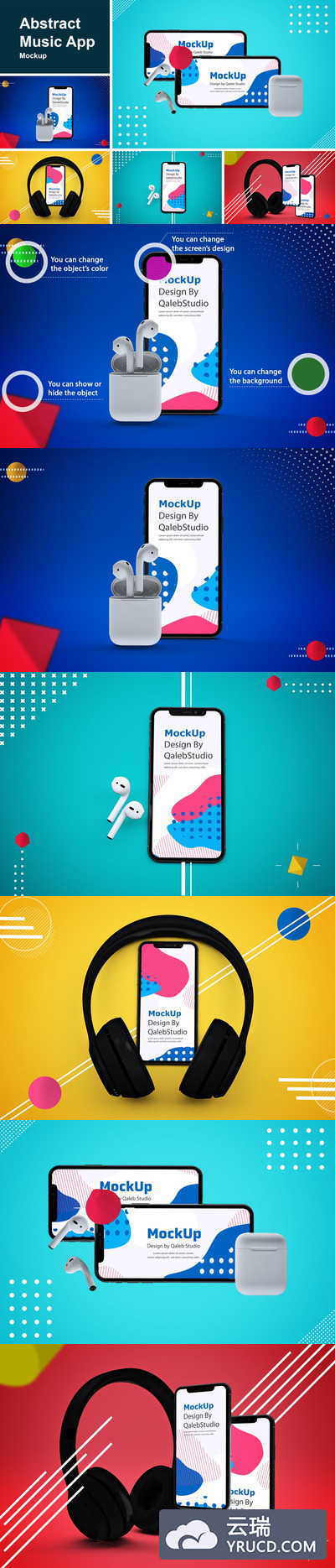 抽象的时尚高端简约音乐手机APP UI样机展示模型mockups