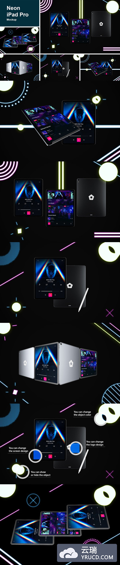 高品质的时尚高端霓虹灯ipad Pro UI样机展示模型mockups