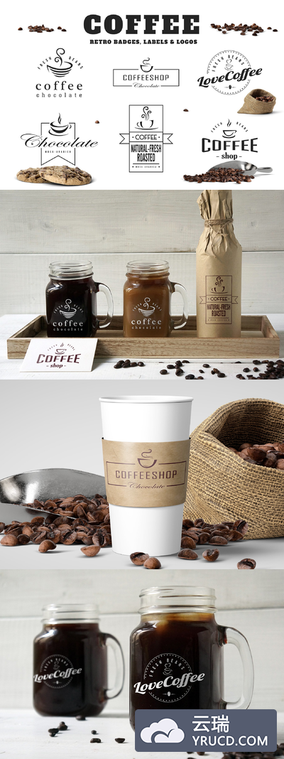 咖啡logo素材模板 Coffee Retro Badges, Labels & Logos