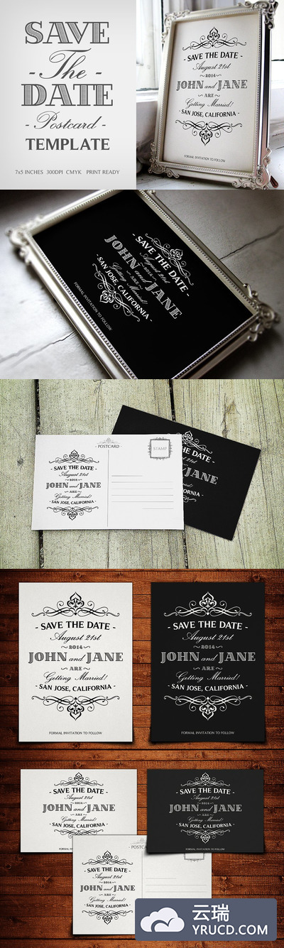 明信片邀请函模板 Save The Date Postcard Template V.1