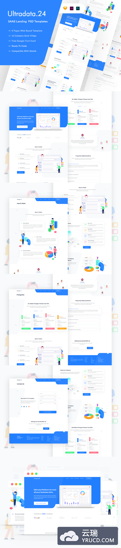 精美的 SAAS 着陆页企业或产品网站设计模板下载 [XD,Sketch,Fig,PSD]
