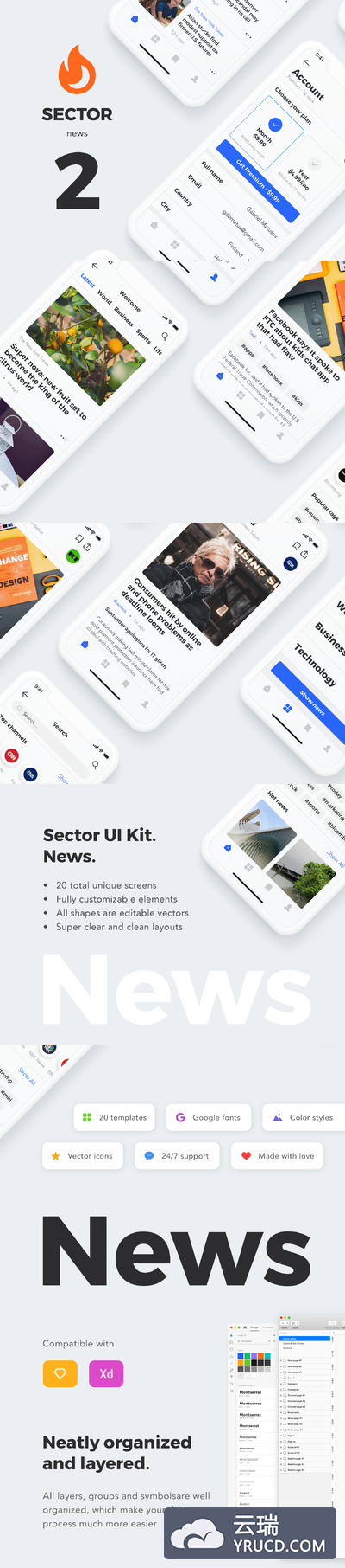 完美的新闻APP UI KIT套装下载[XD,Sketch]