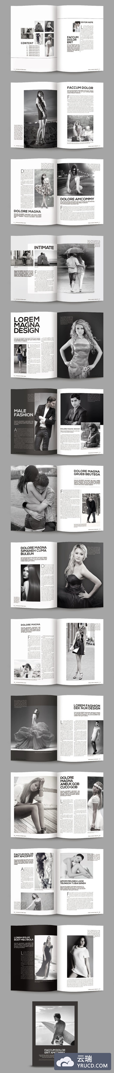 时尚的黑白杂志画册模板下载[indd]