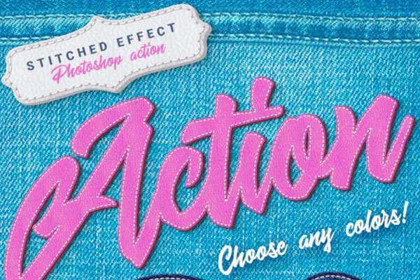 复古绒面缝线皮革文本效果ps动作下载