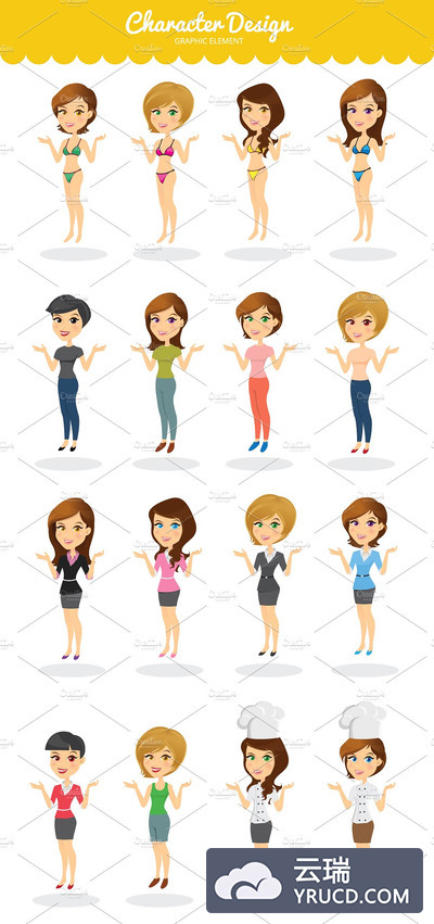 人物角色插画 Girl Character Vector Element