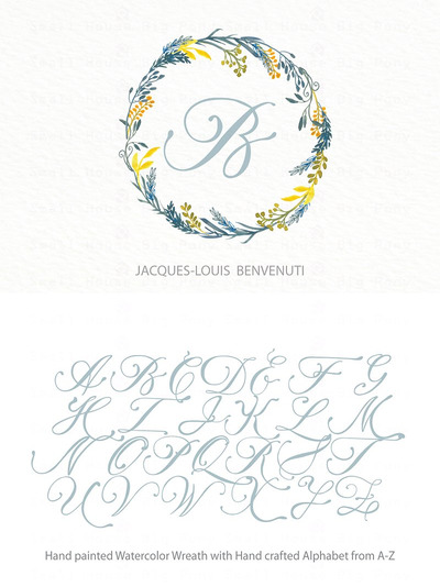 字母花卉水彩插画 Alphabet & Wreath-Watercolor Clip Ar
